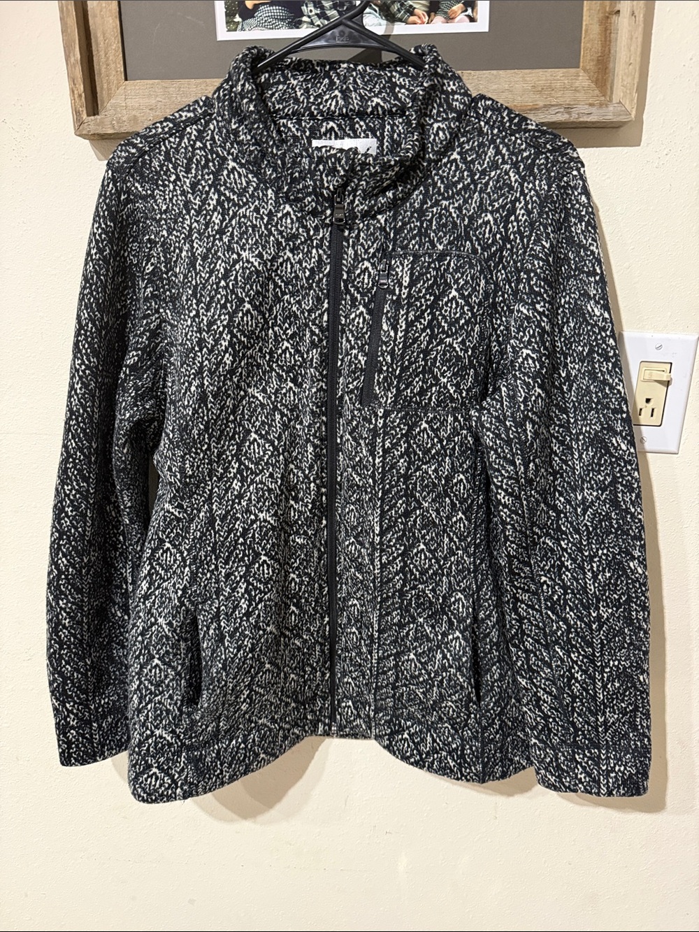 Marc New York Andrew Marc Black & White Zip-Front Performance Fleece Jacket
